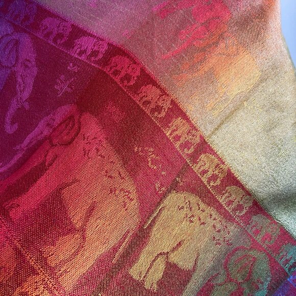 NWOT Pashmina Scarf Wrap Rainbow. Elephants. - Picture 4 of 7